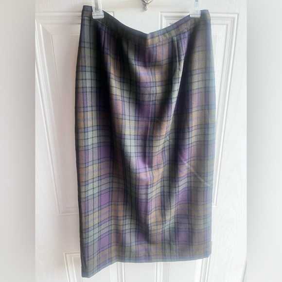 vtg 80s 100% wool green & blue long plaid tartan skirt • high waist •10•waist 31 - Picture 4 of 10